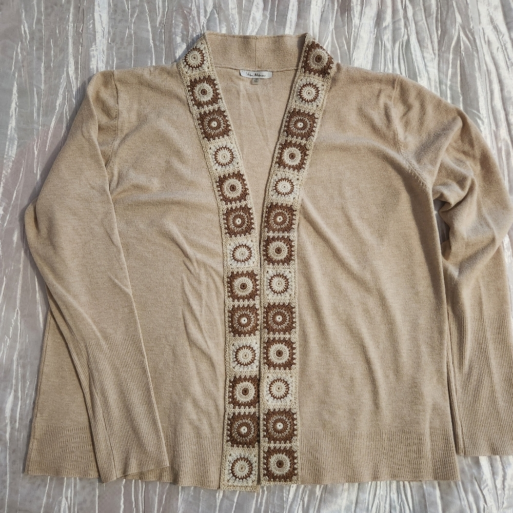 Vila Milano Beige and Brown Women's Sweater Aztec Embroidery Design